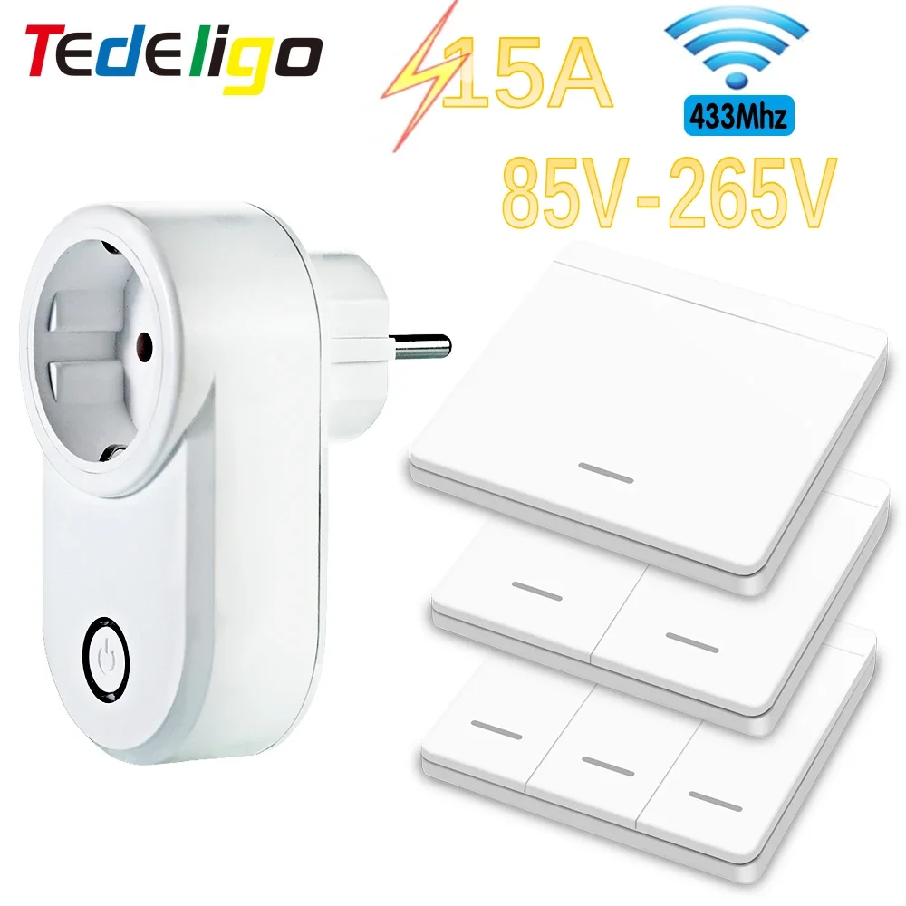 스마트 조명 스위치 무선 원격 제어 벽 스위치 전기 소켓, EU FR 범용 플러그 220v 15A 전기 콘센트 LED
