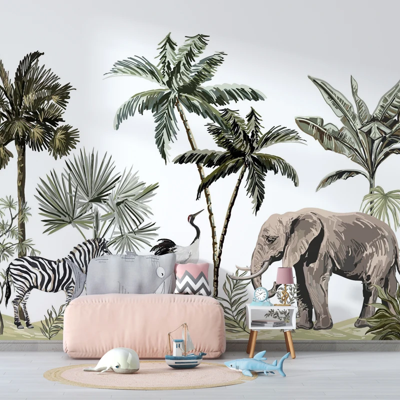 Bacaz Safari стикер с животными жираф зебра слон 3D мультфильм детские обои джунглями