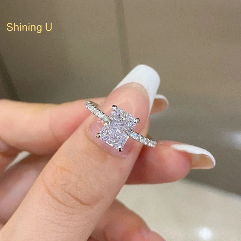 

Shining U S925 Silver 8A Crushed Ice Cut 6*8mm Ring for Women 2CT Fine Jewelry Wedding Anniversary