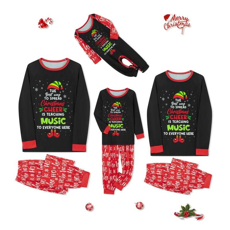 thumbnail image 2 of Pijamas familiares navideños a juego, conjunto de camiseta de manga larga con pantalones y estampado de letras, mono, ropa de dormir para estar en casa, 2 of 5