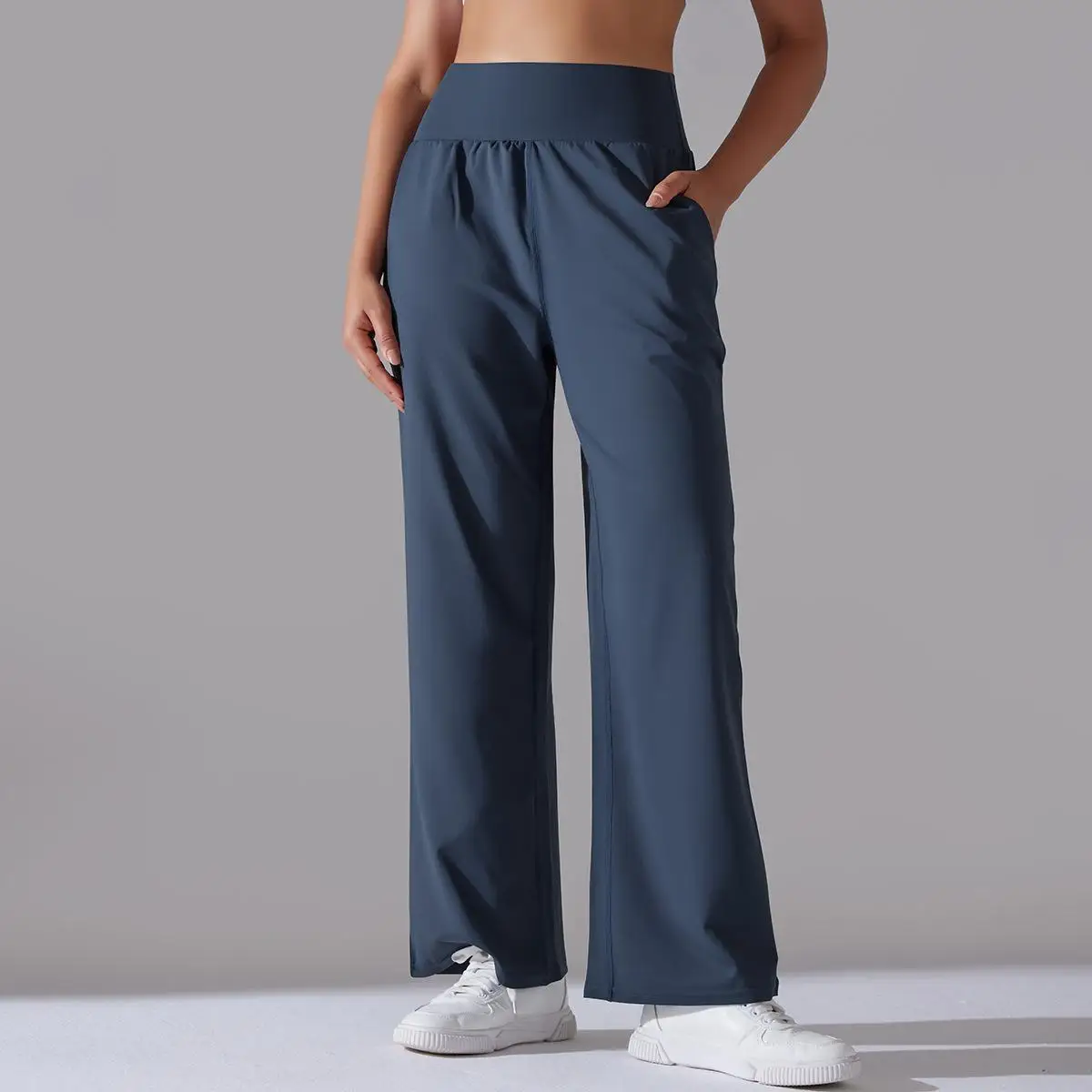 Wide Leg Pants With Pockets Women's Loose Yoga High Waist Legging Drawstring Outdoor Casual Jogging Gym Sports Flare Pants