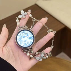 Korean Cute Butterfly Pearl Strap Women’s Metal Wrist Bracelet for 20MM (Silver)