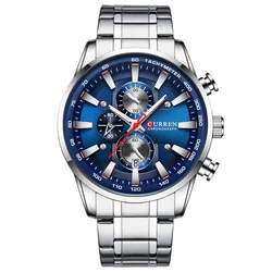 Luxury Men's Quartz Sports Watch - Waterproof Chronograph with Date Function (Silver Blue)