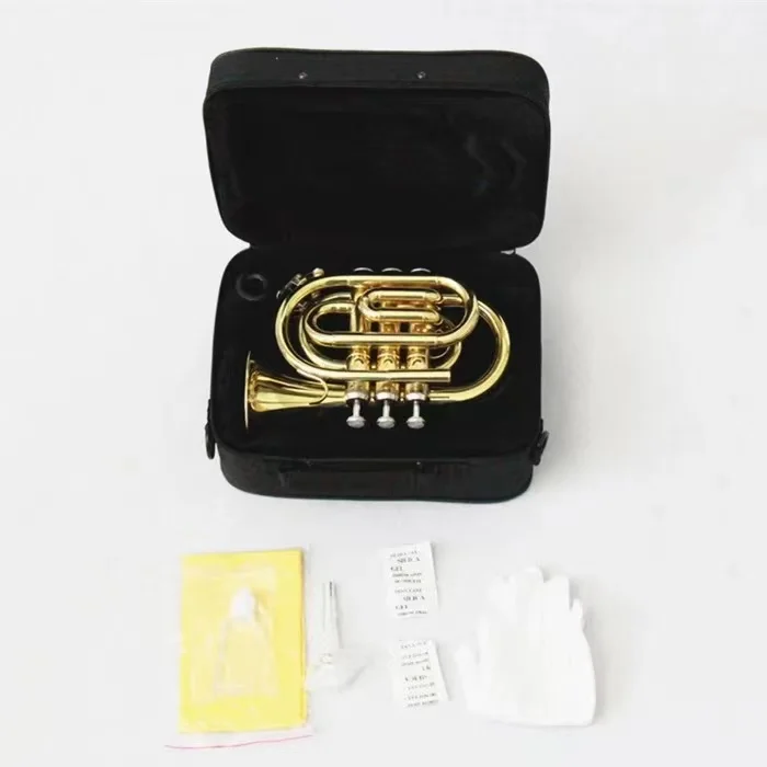 Gold Lacquer Pocket Trumpet Cheap Stainless Steel Valves Bb Pocket Trumpet Brass
