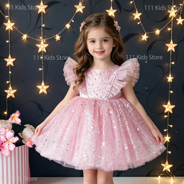 Robes d'été pour enfants, robe de princesse à paillettes étoiles, robe de mariée en maille bouffante pour petites filles, robe de soirée de luxe, vêtements pour bébés de 1 à 5 ans 1