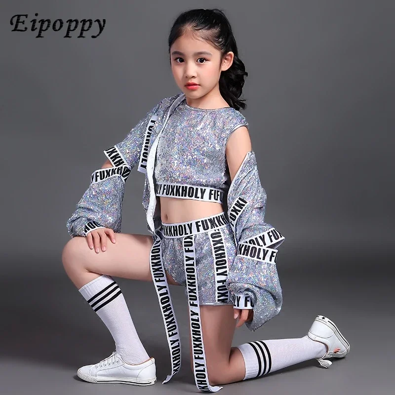

New Children's Jazz Modern Dance Costume Girl Jazz Sequins Hip Hop Performance Set