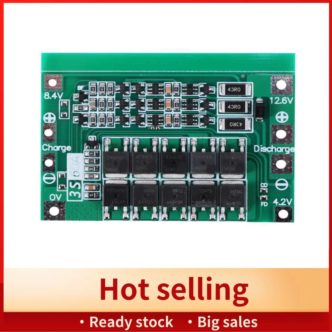 

3S 60A Bms Board Lithium Li-Ion 18650 Battery Protection Board With Balance For Drill Motor 11.1V 12.6V 18650 Lipo Cell Module