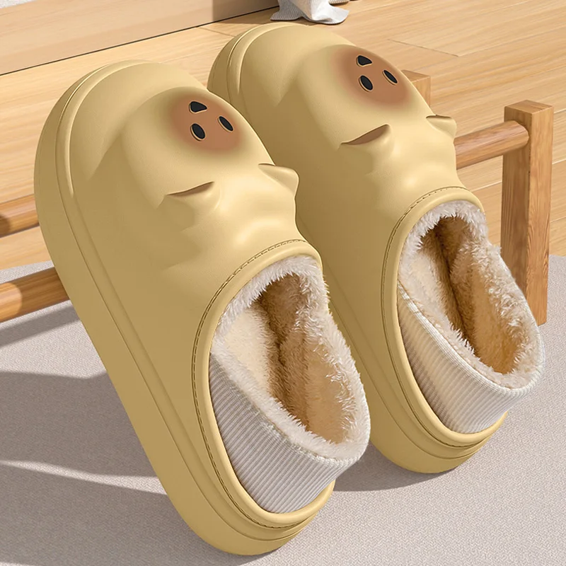 Lovely Cat Bag Heels Cotton Slippers for Women Indoor Waterproof Non Slip Plush Slides Woman Home Thick Sole Cotton Slippers