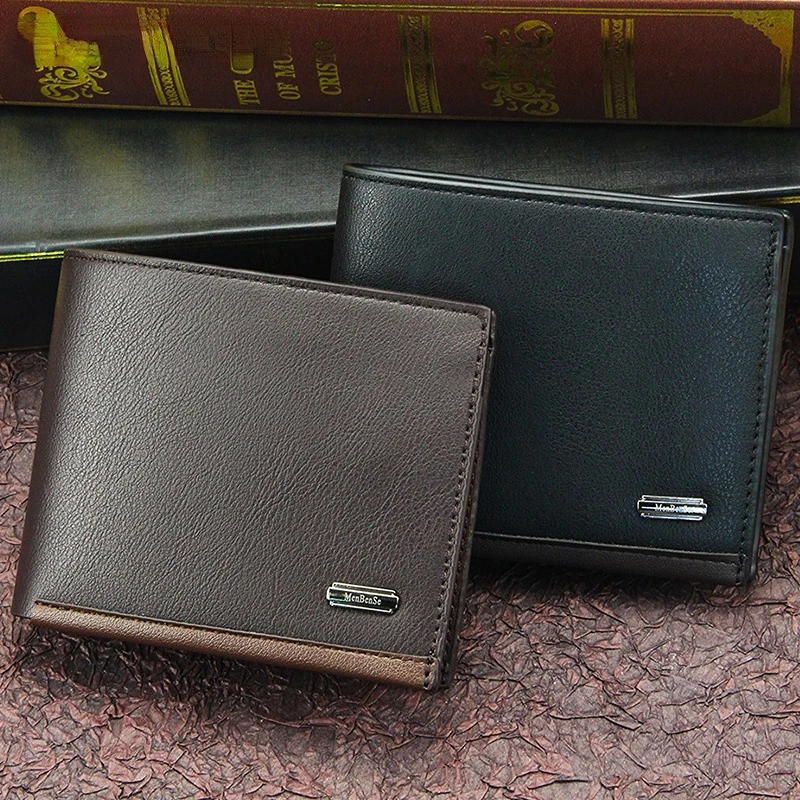 Men's Wallet Short fashion business horizontal zero money bag Three fold Purse Male Multi card position Card Bags Wallet