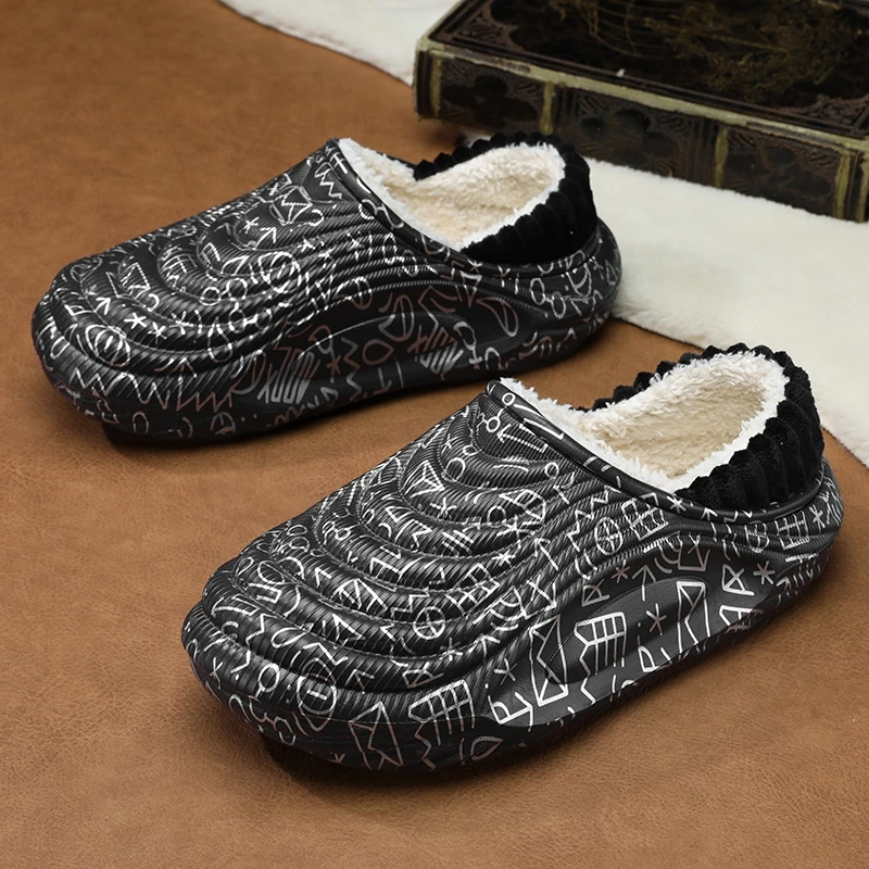 Fashion Winter Men's Cotton Slippers Outdoor Warm Shoes Indoor Male Couple Waterproof House Bedroom Plush Warm Slippers For Man