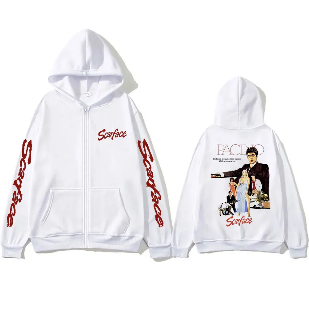 Movie Scarface Tony Montana Zipper Hoodie Al Pacino Coat Men Women Casual Vintage Zip Up Hoodies Male Oversized Zip Up Jacket