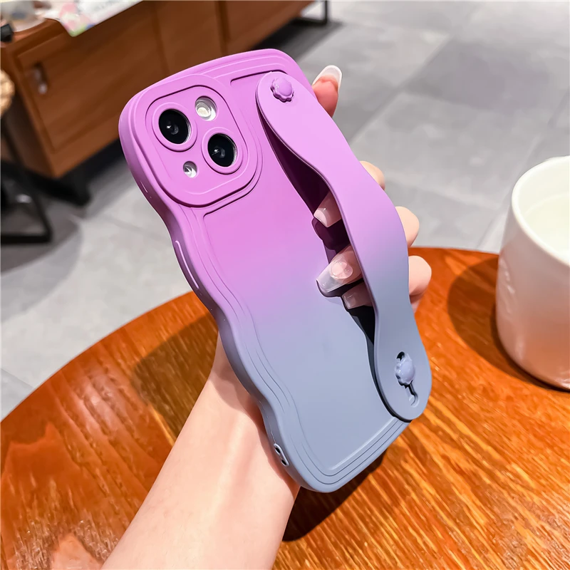 Gradient Liquid Silicone Phone Case With Wrist Strap For Samsung_voghion.com