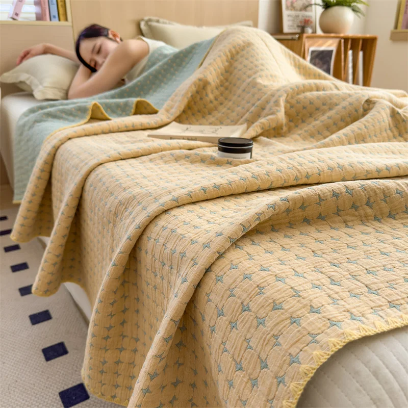 1pc Summer Quilted Quilt,Cotton Gauze Throw Blanket,Air Condition Comforter,Jacquard Bed Cover Bedspread Bedding بطانية اريكه 6