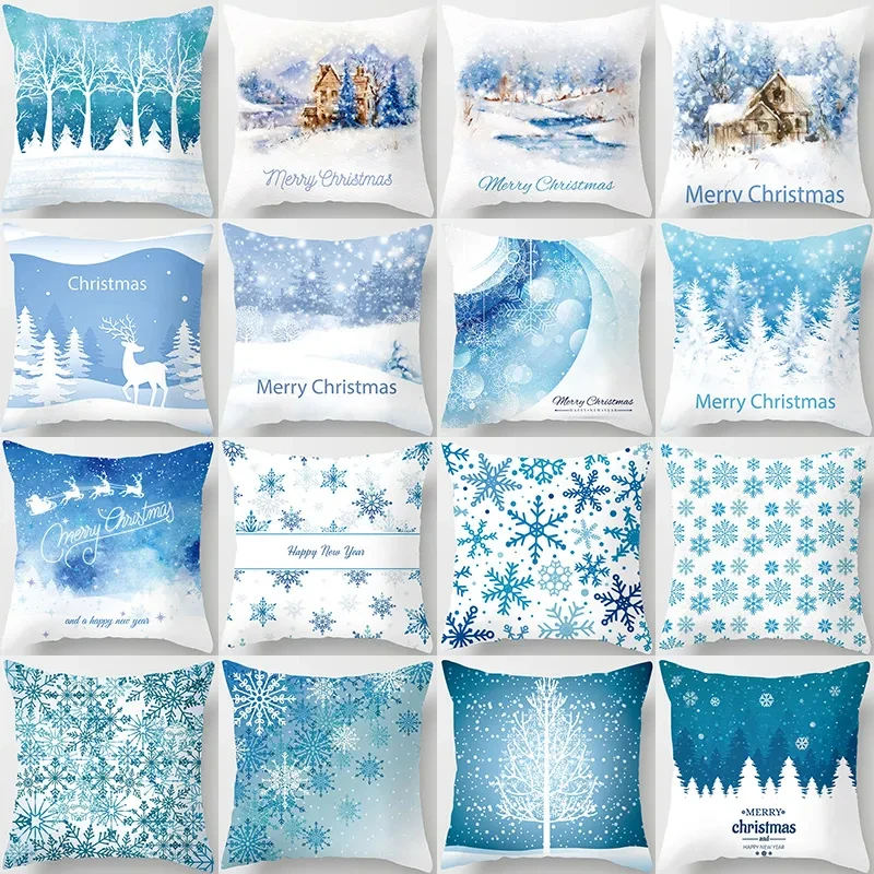 

Velvet Decor Winter Scenery Couchion Covers Snowflake Covers Sofa River House Pillow Case New Year Room Decoration F1788