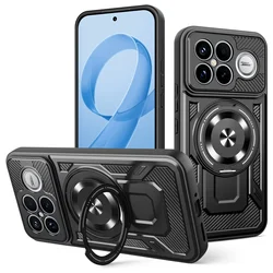Magnetic Ring Armor Phone Case with Stand and Grip for Poco M8 Pro (Black)