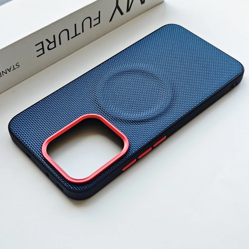Luxury Weave Magnetic Leather Case with Wireless Charging and Anti-fall Protection