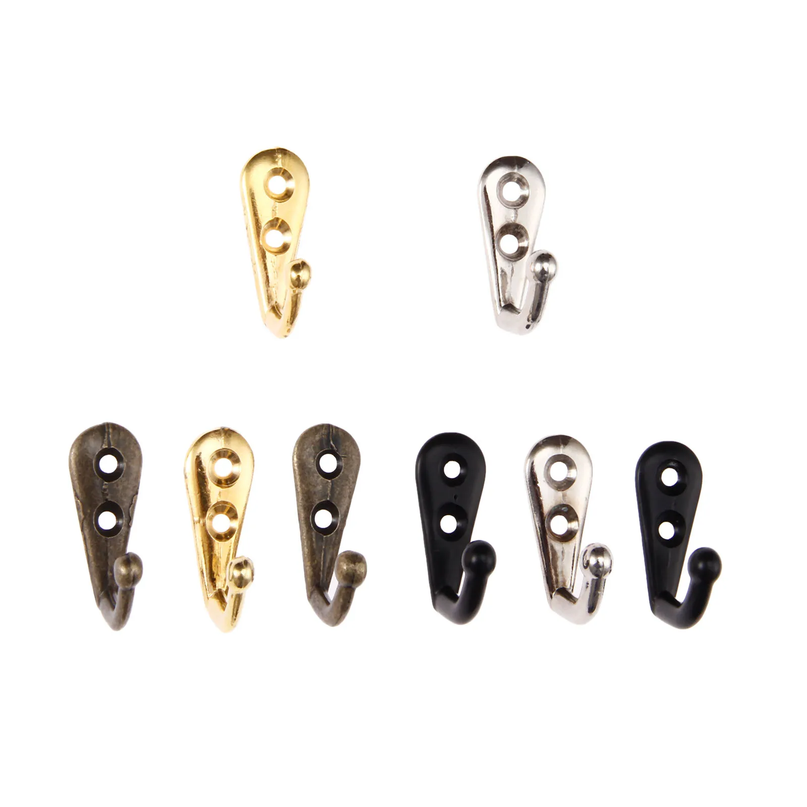 5pcs Hooks Wall Mounted Hanger w/screws Black/Gold/Silver/Antique bronze Coat/Key/Bag/Towel/Hat Holder Decor Bathroom Kitchen