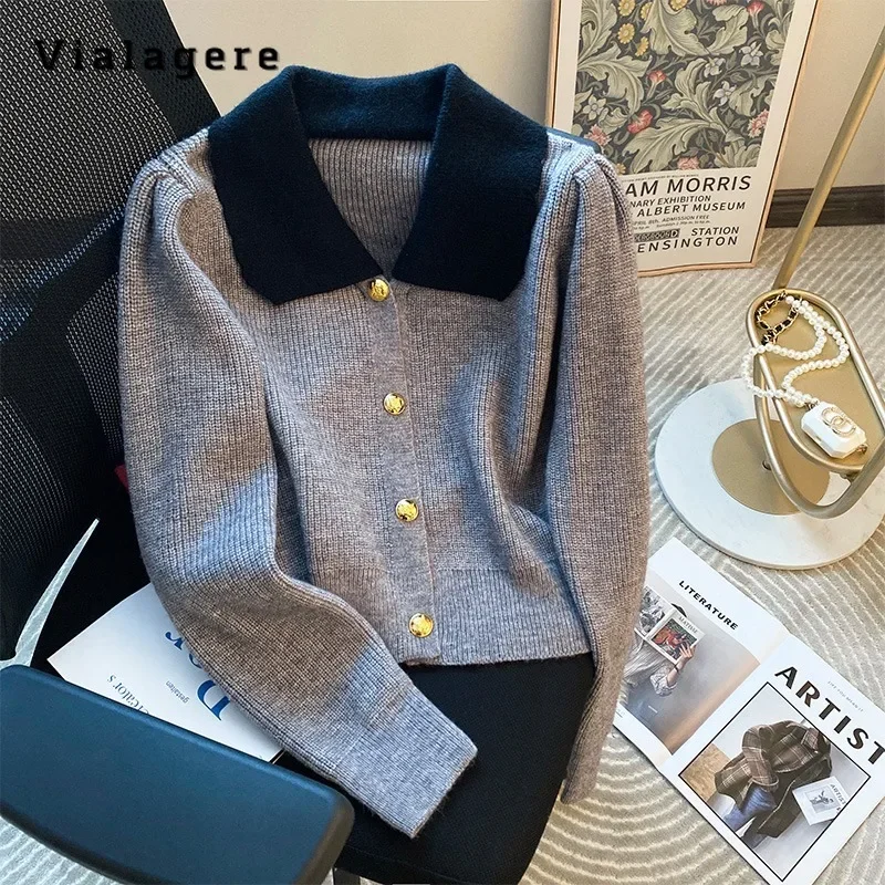 

Women Luxury Knitting Long Sleeve Turn Down Colalr Patchwork Cardigans 2023 Winter Korean Chic Single Breasted Warm Sweater