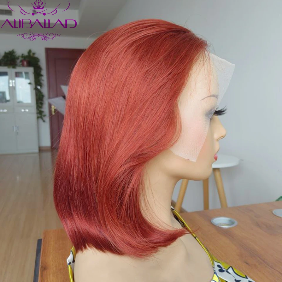 

#350 Straight Short Bob Human Hair 13x4 Lace Front Wigs Brazilian Pre Plucked Remy Hair Ginger Transparent Lace Frontal Wig