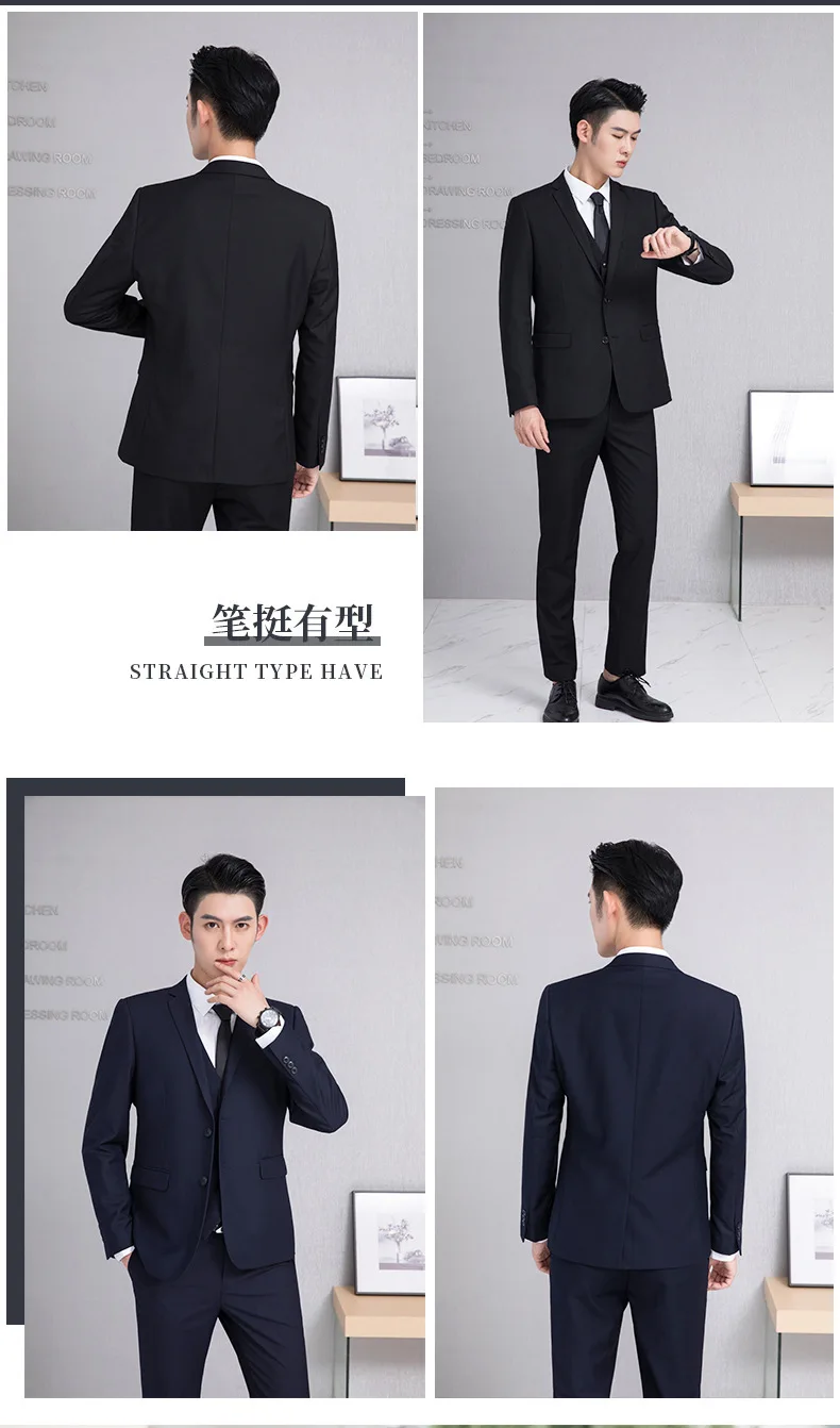 Description Picture 3 of itemMens Suits 3 Piece (Blazer+vest+pants) Fashion Business Casual Slim-fit Formal Dress Banquet Work British Style Evening Dress