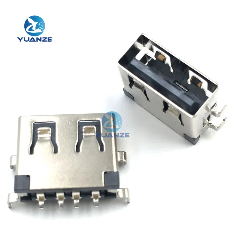 USB Connector Type A Female AF10.0 4pin Sinking Plate USB-A Female SMT Black 10PCS