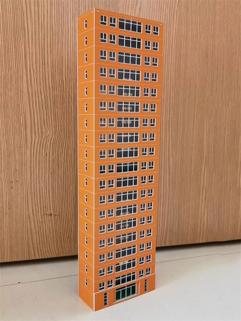 1/150 N Scale Train Scene Building Model 19 Storey Orange Commercial Residence DIY Miniature Sand Table Scenery Layout Hobby Toy