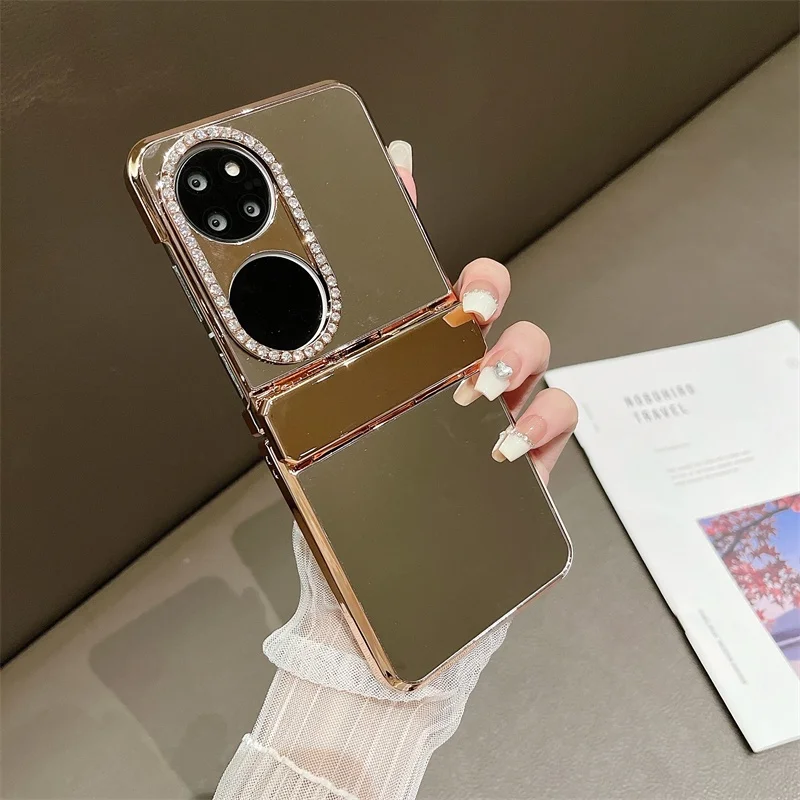 Luxury Electroplated Mirror Makeup Phone Case For Huawei P50 Pocket Back cover Hard PC for Huawei Pocket S Protective Shell