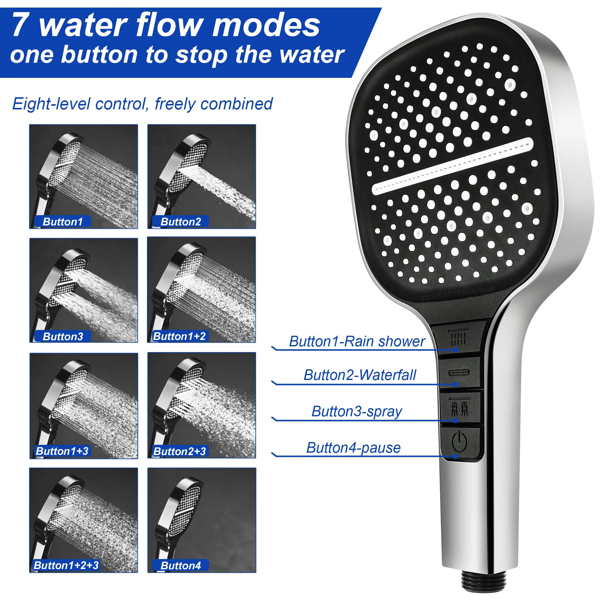 High Pressure Shower Head 7 Modes Adjustable Showerhead With Hose Saving Water One-Key Stop Spray Nozzle Bathroom Accessories 2