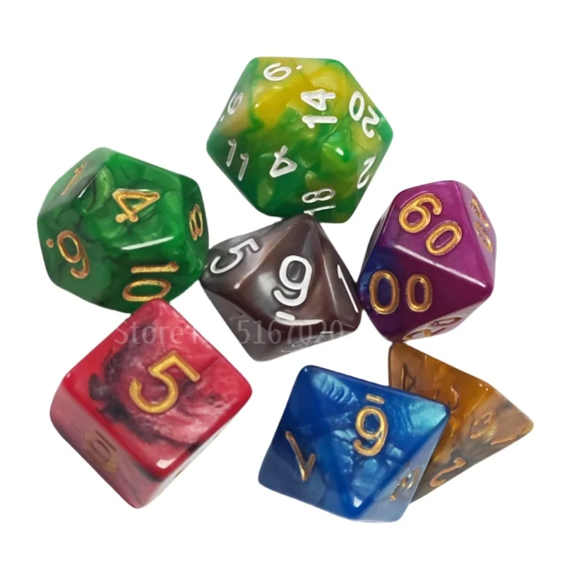 7pcs/set Polyhedron RPG Game Dice Acrylic Dice DND Color Mixing Digital Game with Bag