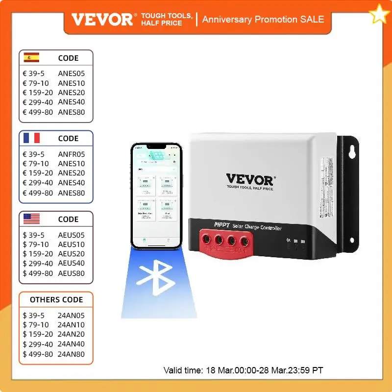 Vevor Mppt Regolatore Di Carica Solare 12V / 24V Regolatore Di Carica Del Pannello Solare Dc Automatico 30A, Regolatore Solare Per Batterie Agm Sigill
