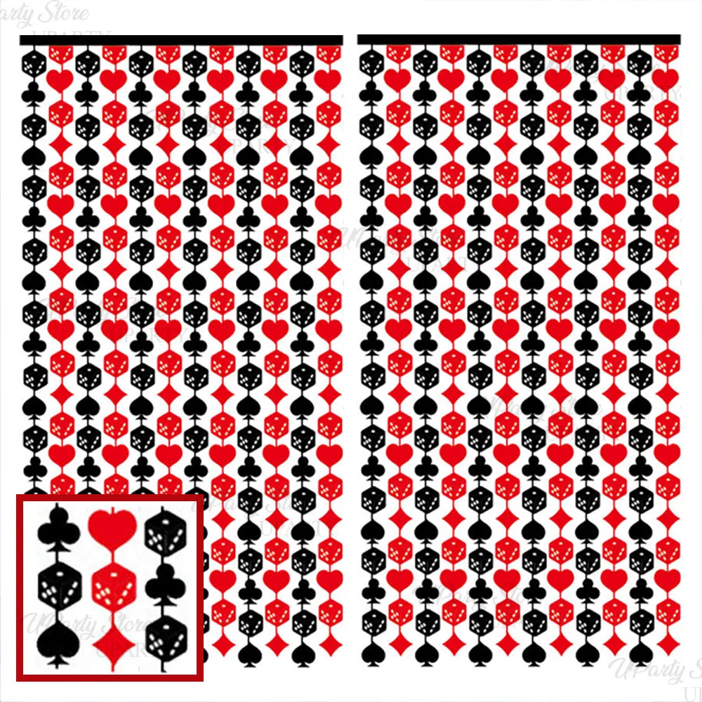 1/2/3 Stück Casino Schwarz Rot Folienvorhang Casino Glitzer Fransenvorhänge für Poker Nachtkartenspiel Geburtstag Party Hintergrund Dekor