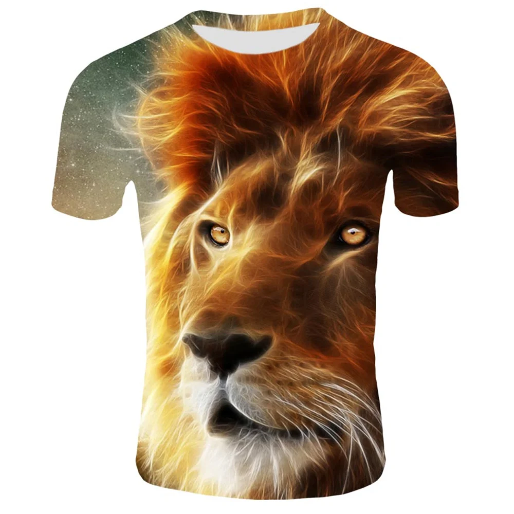 

2022 Summer New Men's Fashion Casual Round Neck Short Sleeve Top Lion 3D Digital Print Hip Hop Street Loose Plus T-shirt