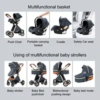 Poussette de luxe 3 en 1 avec siège auto et nacelle, poussette légère pour bébé, landau haute position, poussette multifonction réglable, poussette de voyage facile à plier, compacte, portable, sûre, confortable, élégante, parfaite pour les voyages, landau pour bébé 4