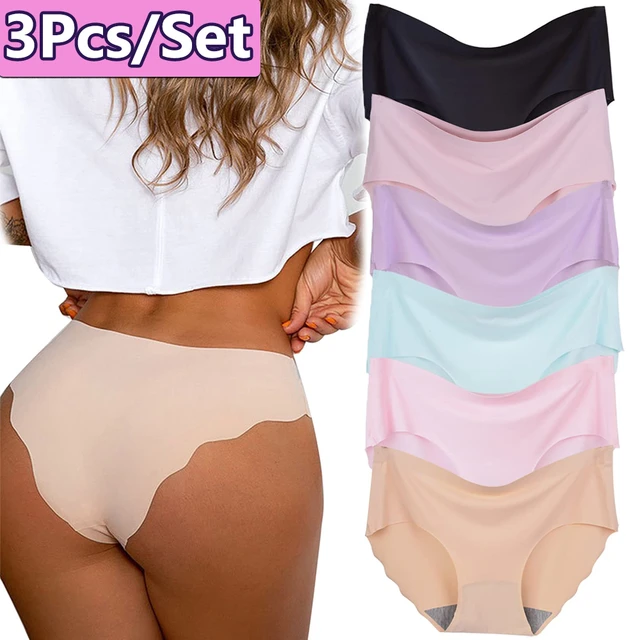 3PCS Seamless Silk Panties Women Underwear Sexy Female Ruffle Underpant  Briefs Woman Lingerie Underwear Ice Silk Invisible Panty - AliExpress