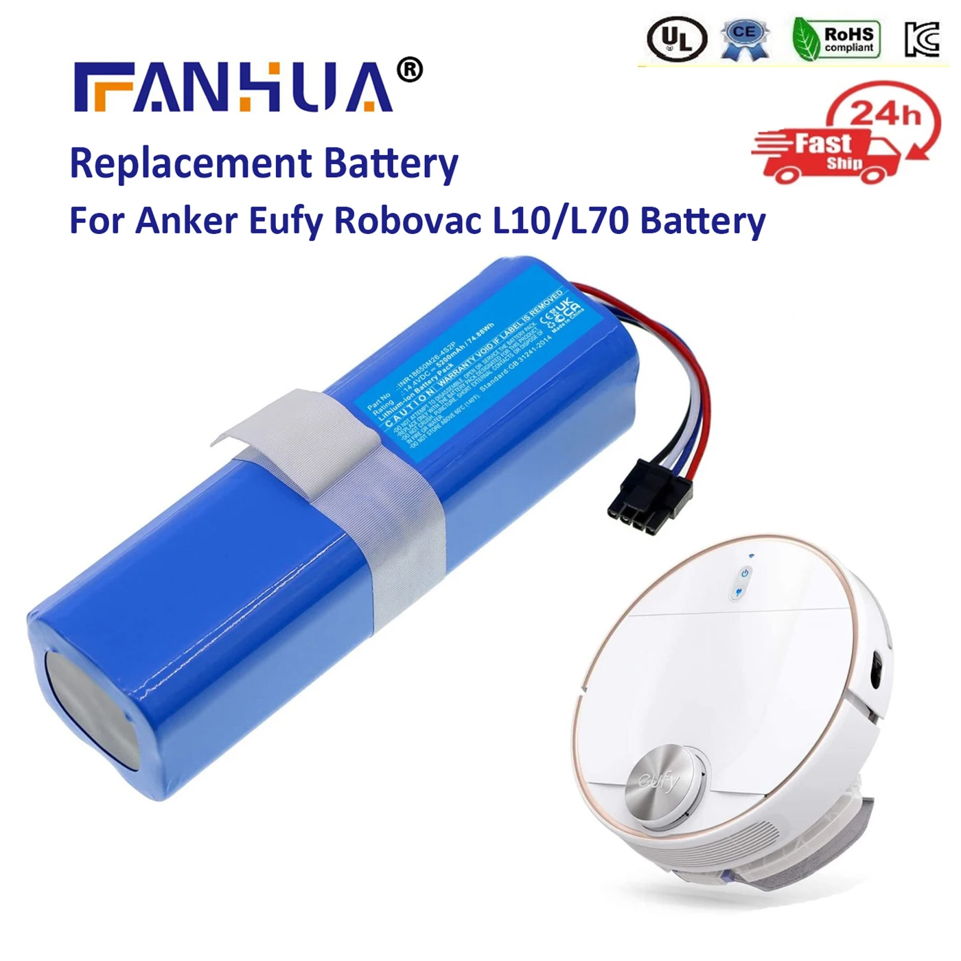 

6800mAh/5200mAh 14.4V Li-ion Battery For Anker Eufy Robovac L10 L70 Robot Vacuum Cleaner Accessories Spare Parts T2190G21 T2190