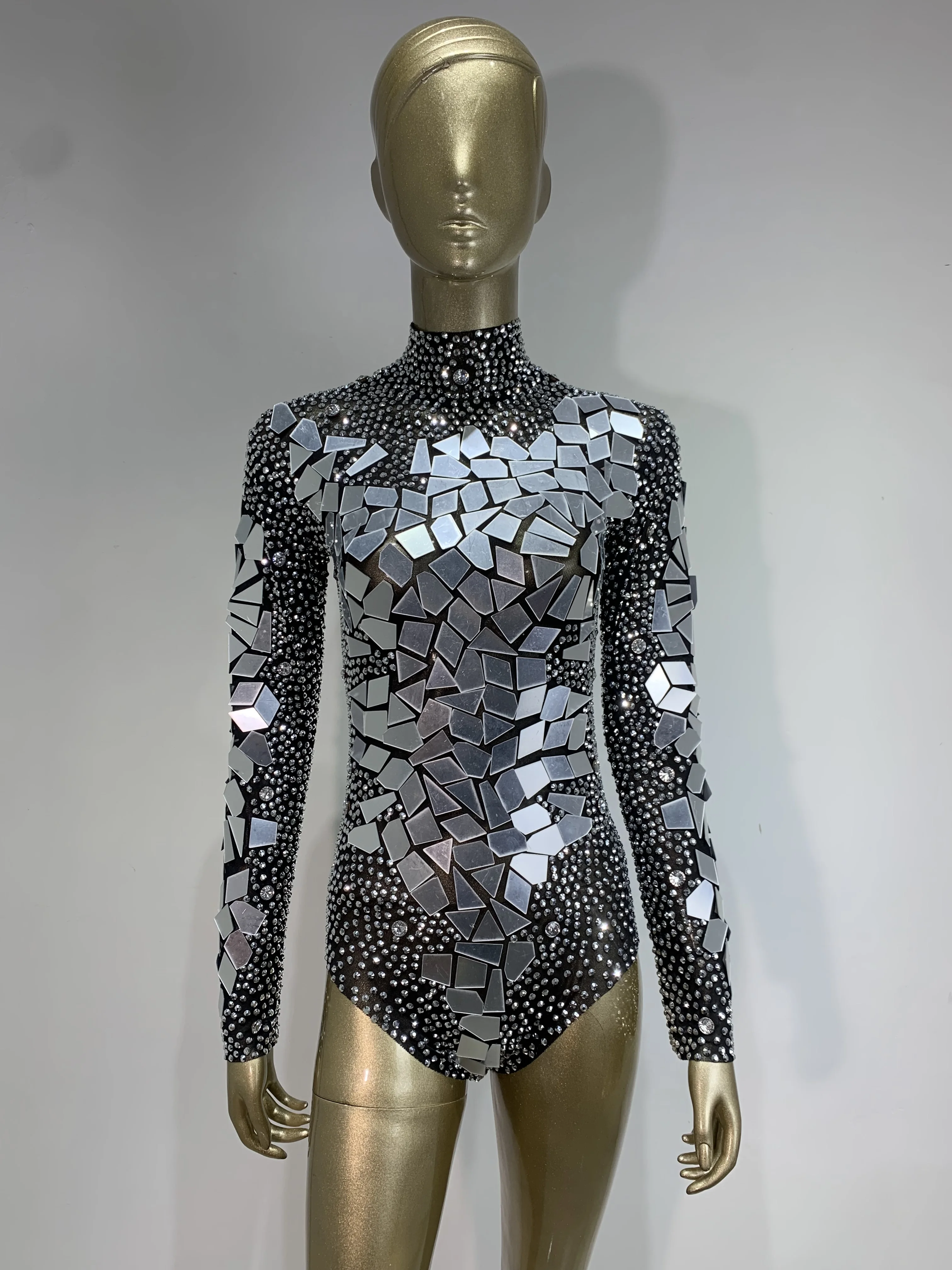 

Women Sexy Long Sleeves Mesh Sparkling Sequin Bodysuit Nightclub Birthday Party Wear Celebrity Stage Performance Costume