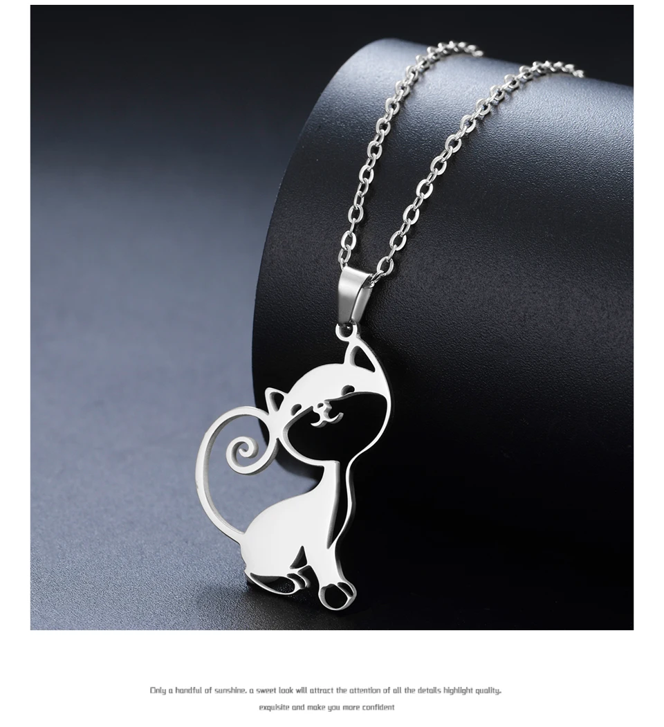 Cute Sassy Cat Necklace for Women Stainless Steel Chain - PeticaDeals