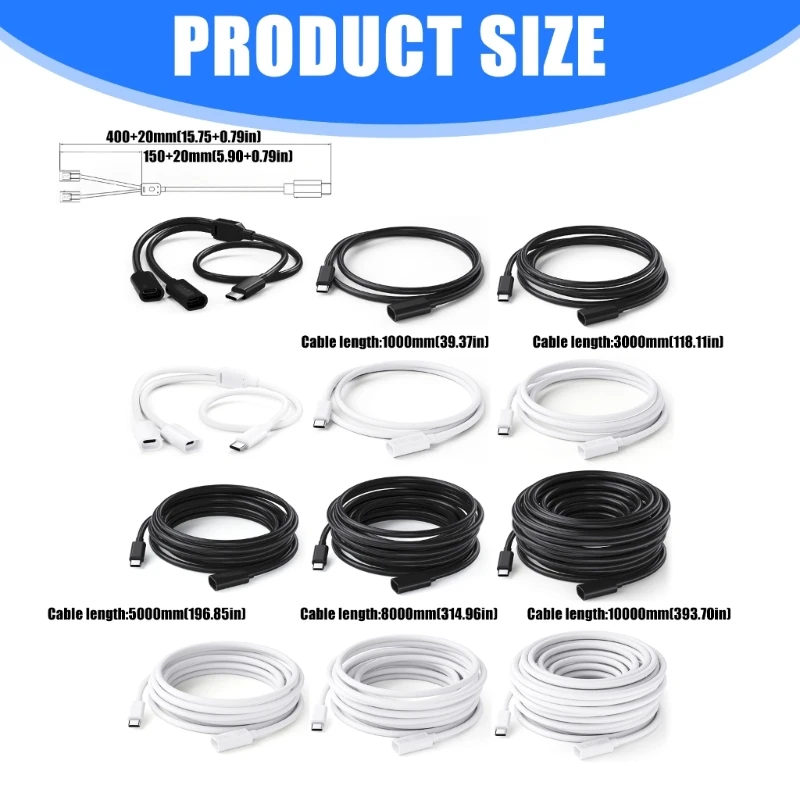 USB Type-C 남성-여성 전원 공급 연장 코드 실내 실외 감시 카메라 충전 케이블 0.4m/1m/3m/5m/8m/10meter