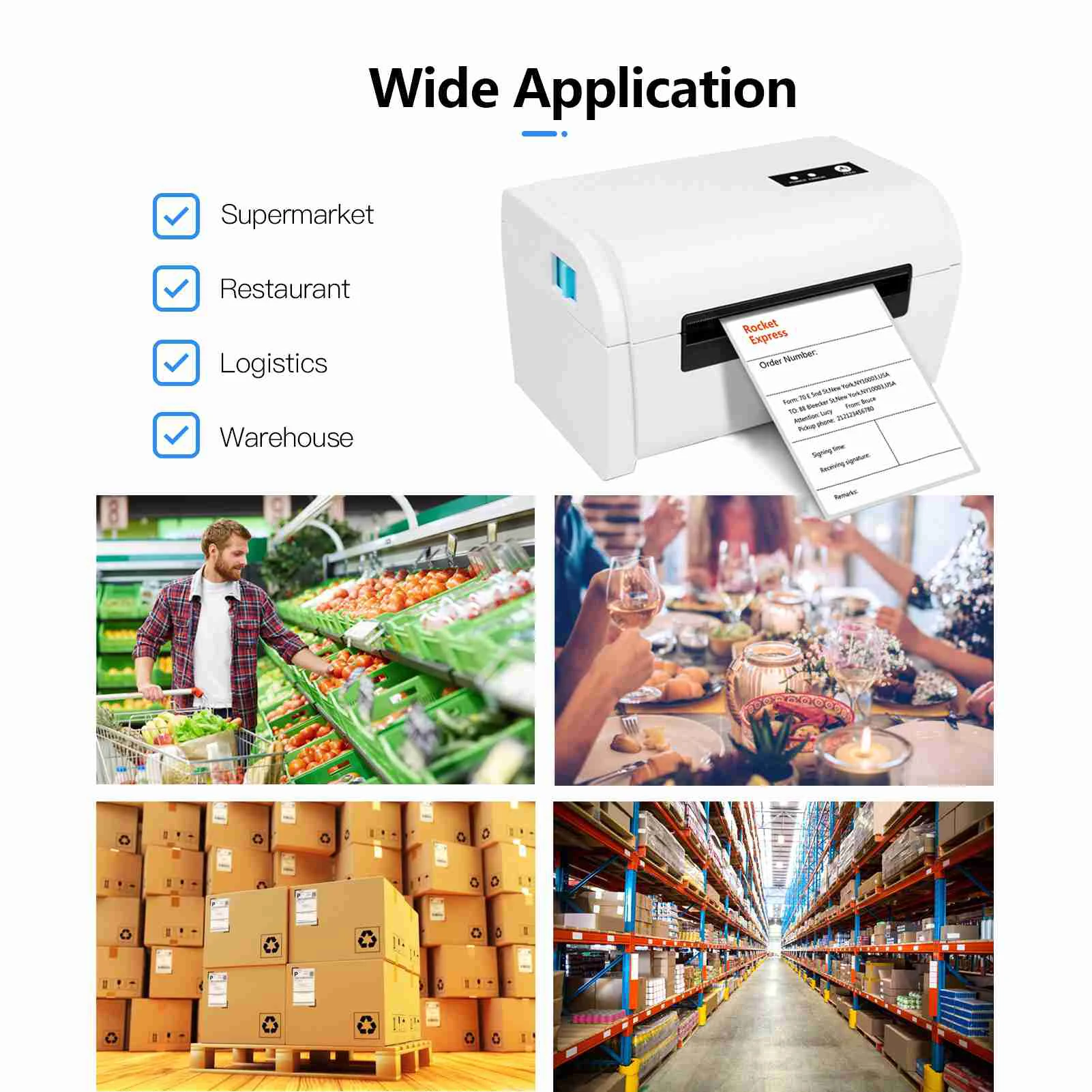 Thermal Label Printer High Speed Shipping Label Printer USB BT Connection Support 40-110mm Paper Width Compatible with Windows
