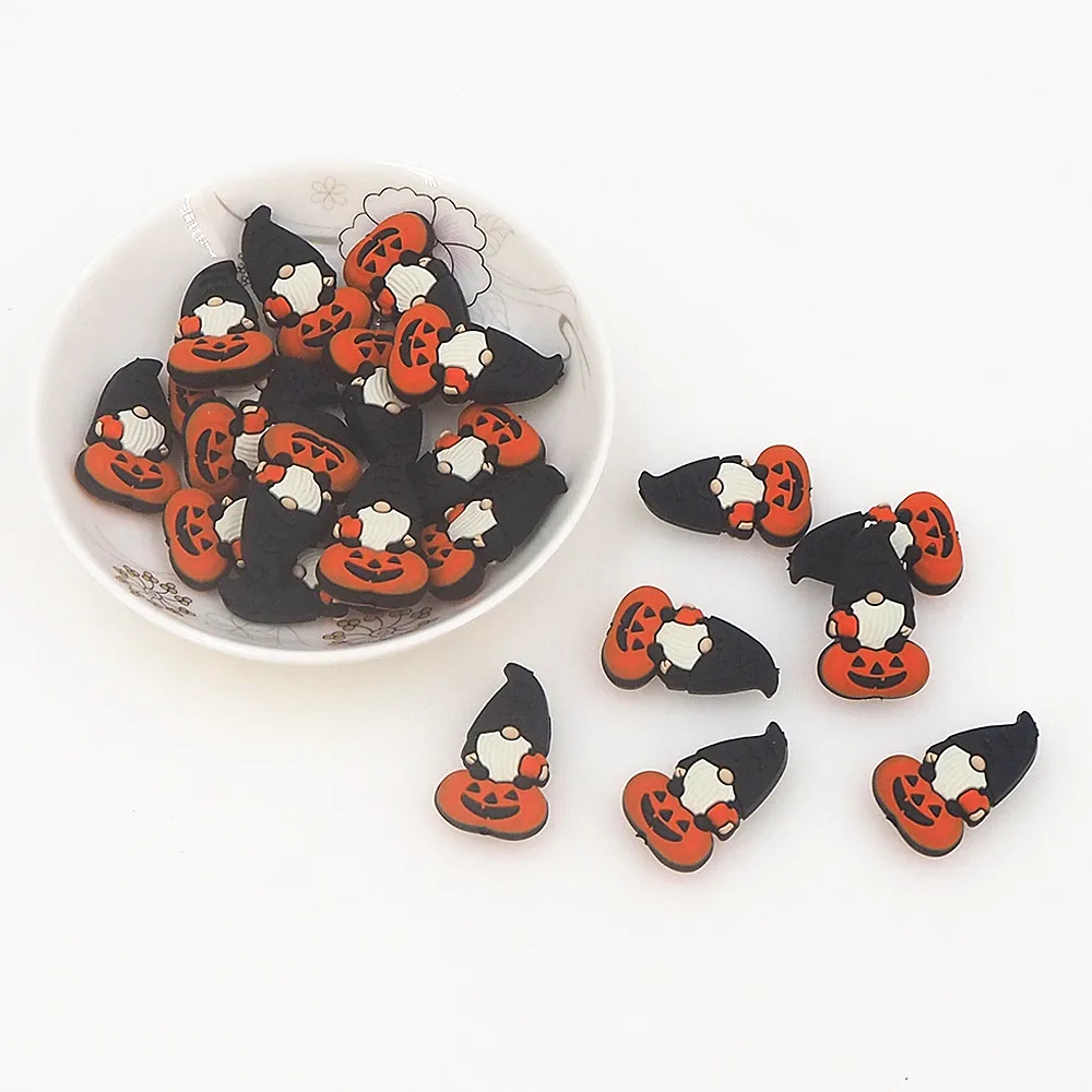 

Chenkai 10pcs Halloween Silicone Beads Pumpkin Ghost Skull Bat Beads Baby Chewable Dummy Necklace Pacifier Toy Gift Accessories