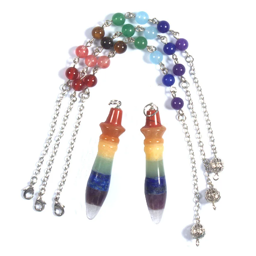 Natural Fluorite 7 Chakra Crystal Stone Pendulums For Healing Quartz Reiki Dowsing Divination Pendulum Pendulo Pendant Jewelry 6