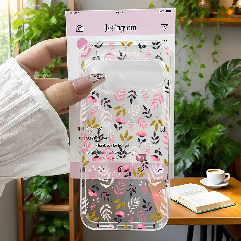 Elegant Green Leaf & Floral Transparent Shockproof Phone Case