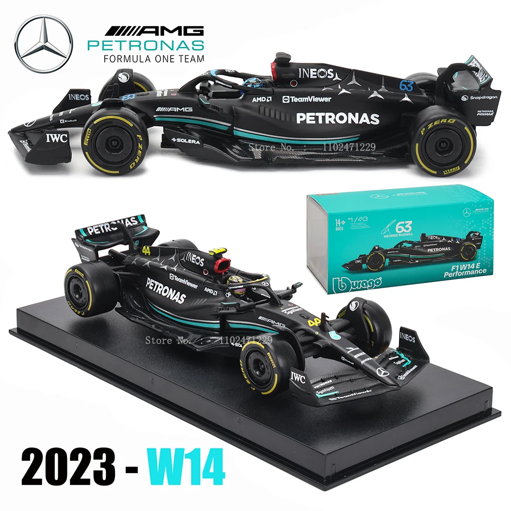 Bburago 1:43 W14 2023 44# Hamilton Mercedes-AMG Petronas F1 Team #63 Russell Alloy Car Die Cast Car Model Competition vehicles bburago new 1 24 ferrari monza sp1 alloy car model collection gift toy die cast alloy model