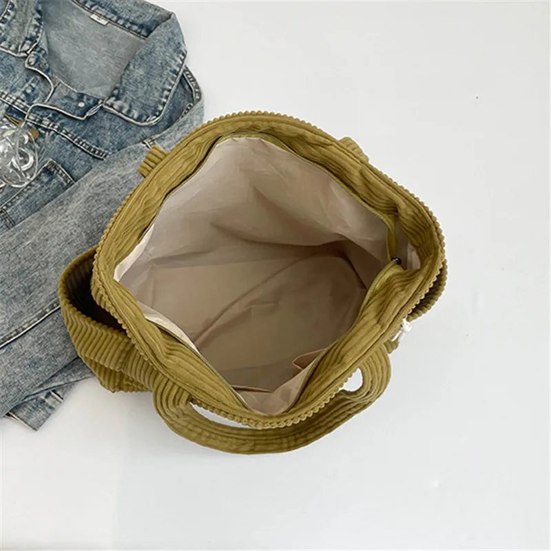 New Corduroy Tote Bag Fashionable Large Capacity Handbag Women Shoulder Bag Versatile Retro Student Class Bag with Zipper Pocket