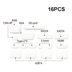 Universal Laptop Dustproof and Waterproof USB Port Covers - 16 - Piece Set (White)