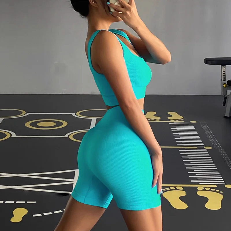 INLUMINE Seamless Knitted Yoga Suit Women Summer Cycling Sports Sets Gym Workout Sportswear Women Quick-Drying Fitness Clothes