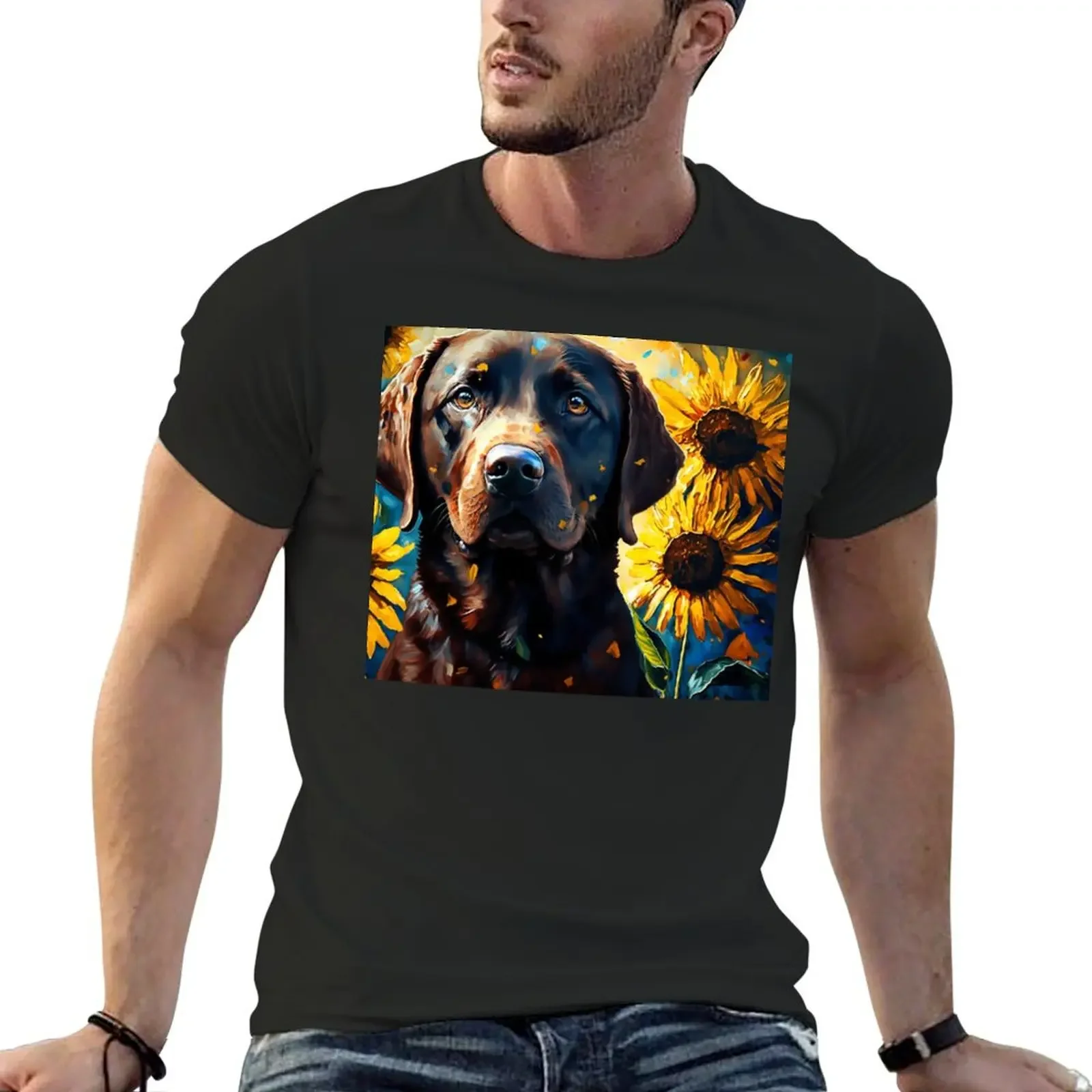 Chocolate Labrador Sunflowers, Cute Brown Lab T-shirt anime clothes sports fans hippie clothes vintage mens champion t shirts