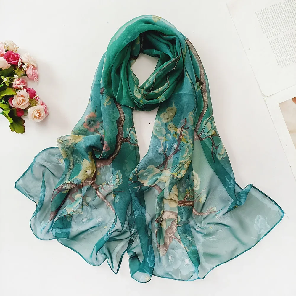 Silk Scarves Women Chiffon Wraps Shawls Thin Hijab Scarf For