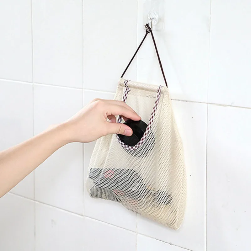 Description Picture 4 of item1pc Household Hanging Beige Onion and Garlic Storage Bag, Fruit Wall Mesh Bag, Kitchen Vegetable Storage Mesh Bag