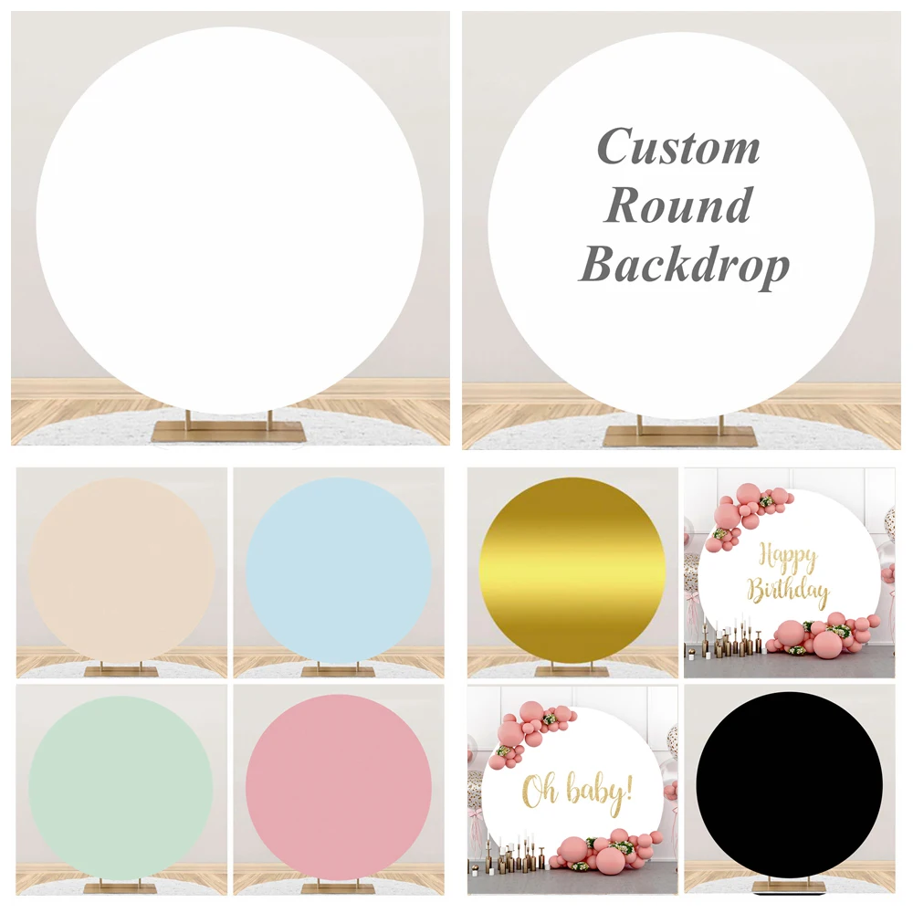 Rodada Elastic Backdrop Cover Branco Cor Pura Cartaz Personalizado Casamento Baby Shower Festa de Aniversário Photo Background
